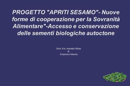 PROGETTO APRITI SESAMO- Nuove forme di cooperazione per la Sovranità Alimentare-Accesso e conservazione delle sementi biologiche autoctone Dott. For.