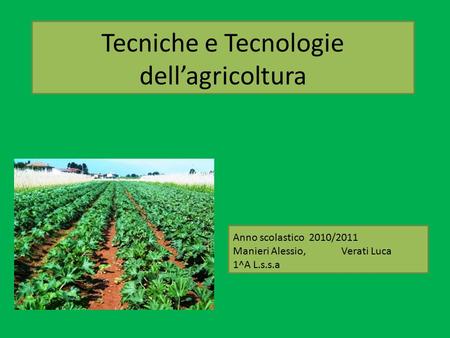 Tecniche e Tecnologie dell’agricoltura Anno scolastico 2010/2011 Manieri Alessio, Verati Luca 1^A L.s.s.a.
