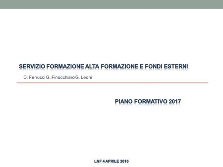 D. Ferrucci G. Finocchiaro G. Leoni. o Esame del Piano Formativo in corso e indicazioni della CNF (Commissione Nazionale Formazione) o Breve esposizione.