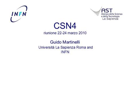 CSN4 riunione marzo 2010 Guido Martinelli Università La Sapienza Roma and INFN La Sapienza.