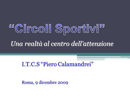 Una realtà al centro dell’attenzione I.T.C.S “Piero Calamandrei” Roma, 9 dicembre 2009.