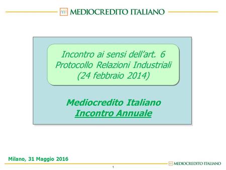 1 Incontro ai sensi dell’art. 6 Protocollo Relazioni Industriali (24 febbraio 2014) Mediocredito Italiano Incontro Annuale Milano, 31 Maggio 2016.