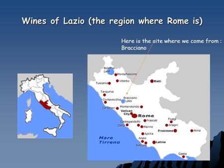 Wines of Lazio (the region where Rome is) Here is the site where we come from : Bracciano.