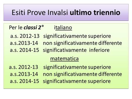 Esiti Prove Invalsi ultimo triennio Per le classi 2° italiano a.s significativamente superiore a.s non significativamente differente a.s.