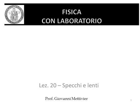 Lez. 20 – Specchi e lenti 1 Prof. Giovanni Mettivier.