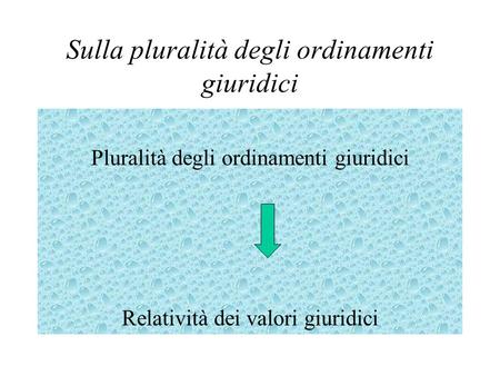 Sulla pluralità degli ordinamenti giuridici Pluralità degli ordinamenti giuridici Relatività dei valori giuridici.