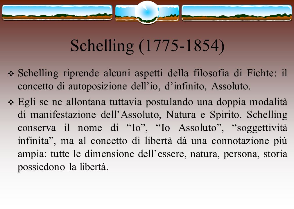 Schelling ( ) Schelling riprende alcuni aspetti della filosofia di Fichte:  il concetto di autoposizione dell'io, d'infinito, Assoluto. Egli se. - ppt  video online scaricare