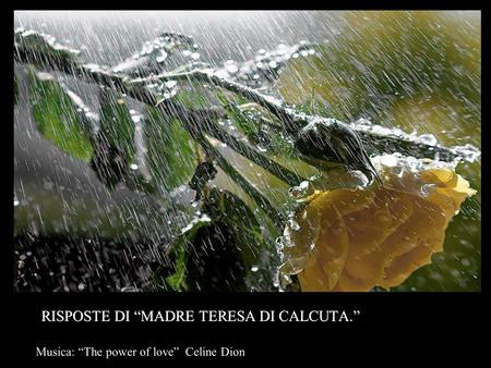 Musica: “The power of love” Celine Dion RISPOSTE DI “MADRE TERESA DI CALCUTA.” RISPOSTE DI “MADRE TERESA DI CALCUTA.”