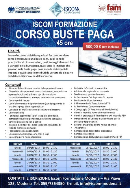 CORSO BUSTE PAGA ISCOM FORMAZIONE 45 ore 500,00 € (Iva inclusa)