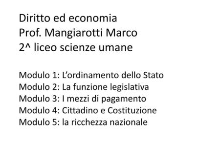 Diritto ed economia Prof