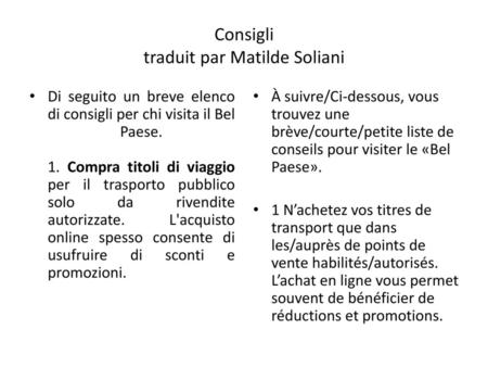 Consigli traduit par Matilde Soliani