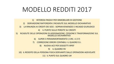 MODELLO REDDITI 2017 INTERESSI PASSIVI PER IMMOBILIARI DI GESTIONE