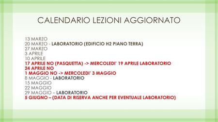 CALENDARIO LEZIONI AGGIORNATO