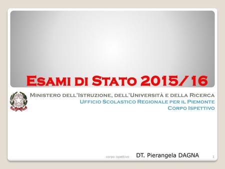 Esami di Stato 2015/16 Ministero dell’Istruzione, dell’Università e della Ricerca Ufficio Scolastico Regionale per il Piemonte Corpo Ispettivo corpo ispettivo.