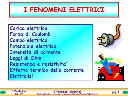 I FENOMENI ELETTRICI Carica elettrica Forza di Coulomb Campo elettrico