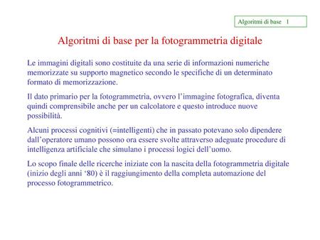 Algoritmi di base per la fotogrammetria digitale