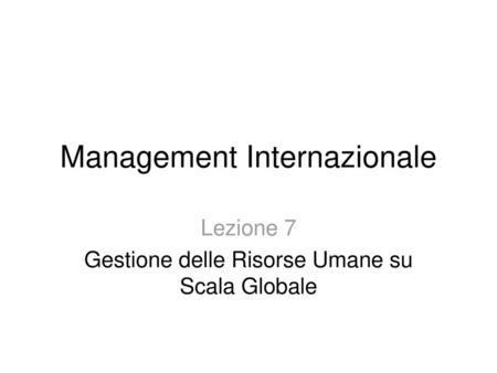 Management Internazionale