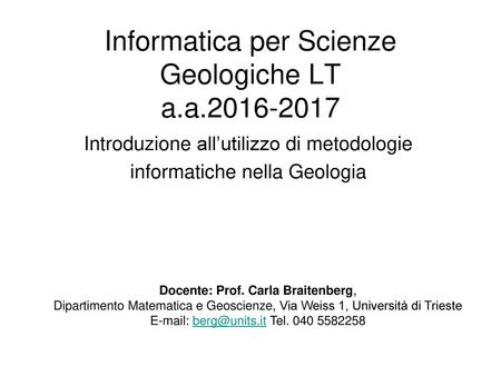 Informatica per Scienze Geologiche LT a.a