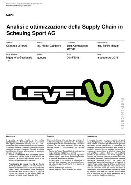 Analisi e ottimizzazione della Supply Chain in Scheuing Sport AG