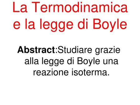 La Termodinamica e la legge di Boyle