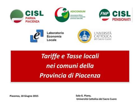 Tariffe e Tasse locali nei comuni della Provincia di Piacenza