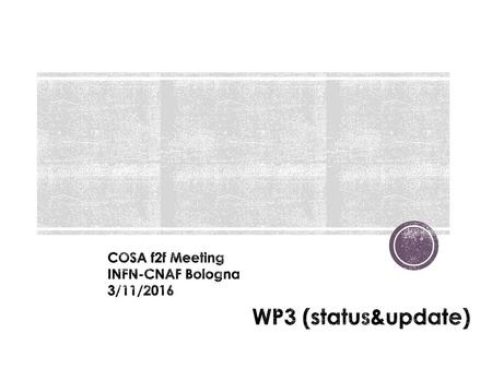 COSA f2f Meeting INFN-CNAF Bologna 3/11/2016 WP3 (status&update)