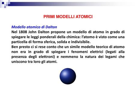 PRIMI MODELLI ATOMICI Modello atomico di Dalton