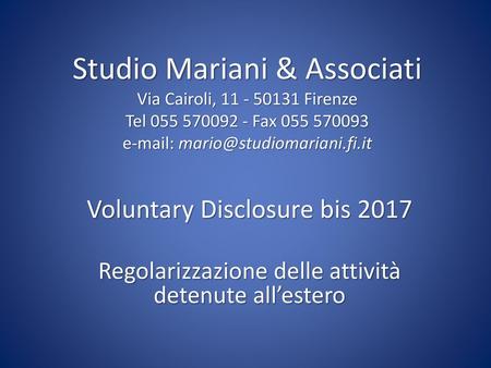 Studio Mariani & Associati Via Cairoli, Firenze Tel Fax