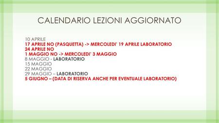 CALENDARIO LEZIONI AGGIORNATO