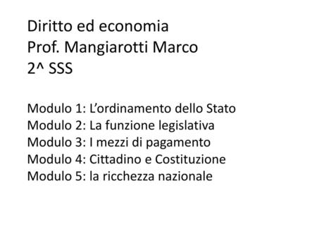 Diritto ed economia Prof