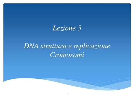 Lezione 5 DNA struttura e replicazione Cromosomi