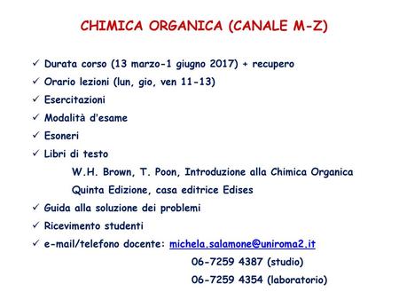 CHIMICA ORGANICA (CANALE M-Z)