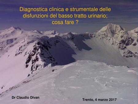 Diagnostica clinica e strumentale delle disfunzioni del basso tratto urinario; cosa fare ? Dr Claudio Divan Trento, 4 marzo 2017.