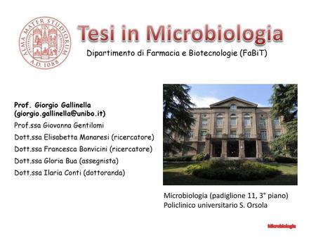 Tesi in Microbiologia Dipartimento di Farmacia e Biotecnologie (FaBiT)