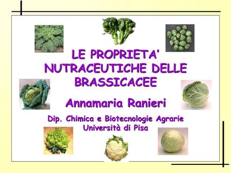 LE PROPRIETA’ NUTRACEUTICHE DELLE BRASSICACEE Annamaria Ranieri