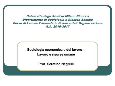Sociologia economica e del lavoro – Prof. Serafino Negrelli