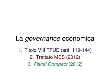 La governance economica