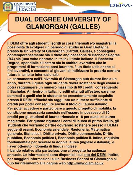 dual degree University of Glamorgan (galles)