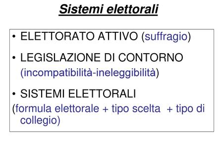 Sistemi elettorali ELETTORATO ATTIVO (suffragio)
