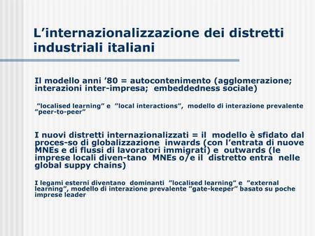 L’internazionalizzazione dei distretti industriali italiani
