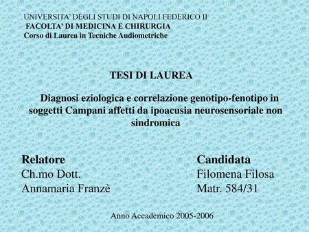 Candidata Filomena Filosa Matr. 584/31