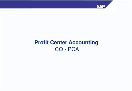 Profit Center Accounting CO - PCA