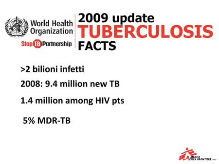 >2 bilioni infetti 2008: 9.4 million new TB