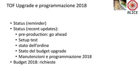 TOF Upgrade e programmazione 2018