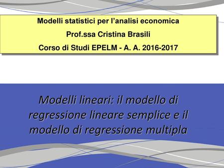Modelli statistici per l’analisi economica
