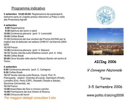 Programma indicativo AICIng 2006 V Convegno Nazionale Torino