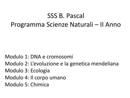 Programma Scienze Naturali – II Anno