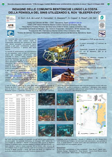 Secondo simposio internazionale: “Il Monitoraggio Costiero Mediterraneo: problematiche e tecniche di misura” Napoli 4-6 Giugno 2008 INDAGINE DELLE COMUNITÀ.
