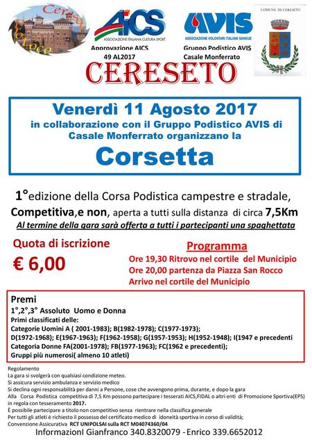 Cereseto Corsetta € 6,00 Vi aspettiamo numerosi