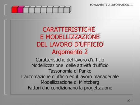 CARATTERISTICHE E MODELLIZZAZIONE DEL LAVORO D’UFFICIO Argomento 2